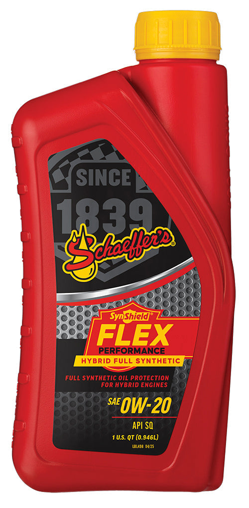 Schaeffer’s 6025 SynShield Flex Performance Hybrid 0W-20 — quart bottle